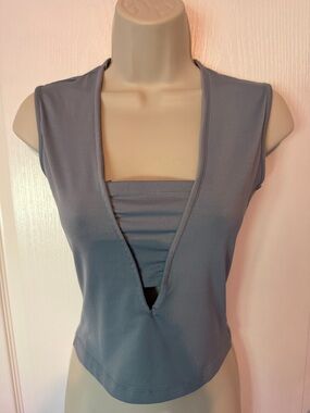 Vintage unique Sleeveless Deep V Gray Crop Top